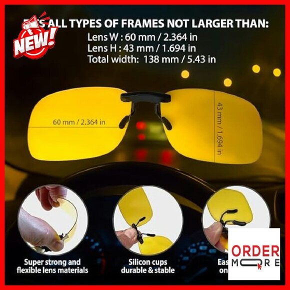Clip-On Polarized Night Vision Driving Sunglasses UV 400 Protection
